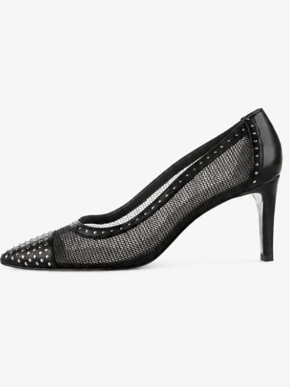 Stuart Weitzman Tipper Black Mesh Studded Pointed Toe Pumps Size‎ 8M Rockstar